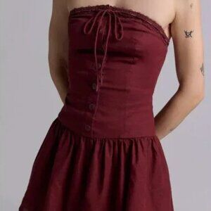Kimchi Blue Red Matilda Drop Waist Strapless Dress XS